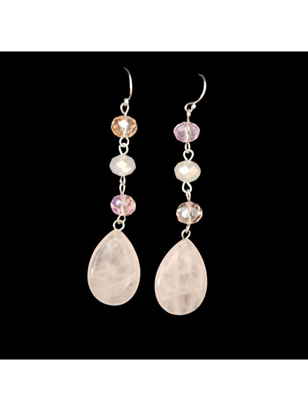 Rose Quartz/ Glass Teardrop Earrings